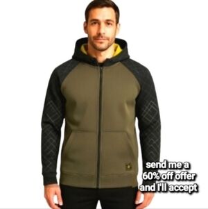 AND1 Performance Fleece Lined Zipper Front Hoodie Jacket Army Green Black M